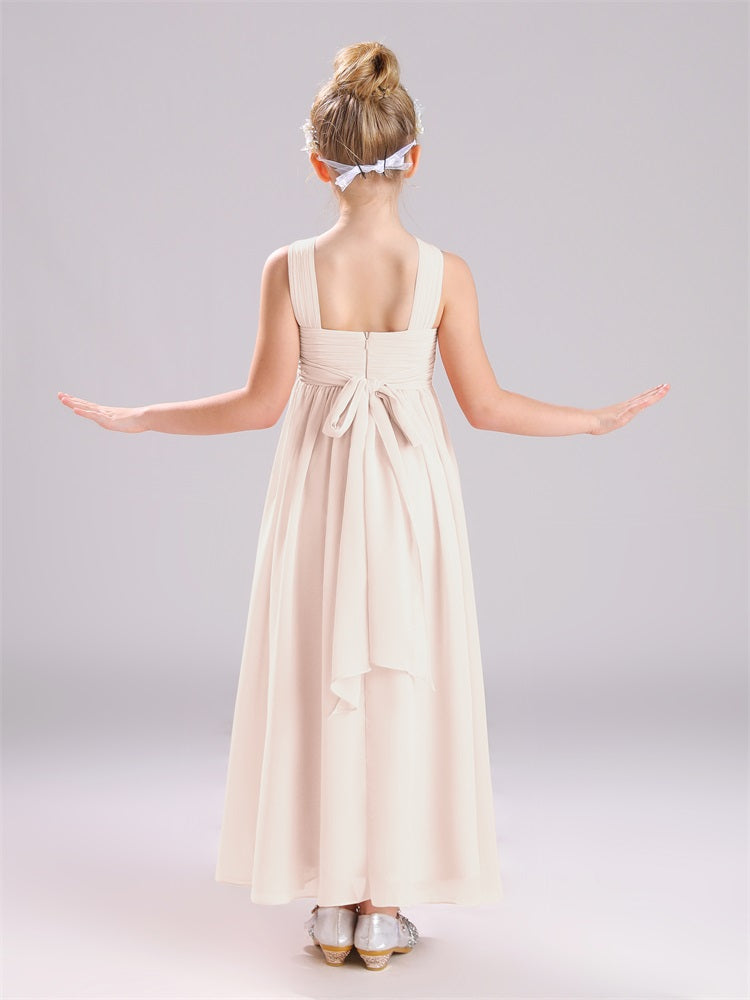 Träger Falten A-Linie Ärmellos Chiffon Junior Brautjungfernkleider