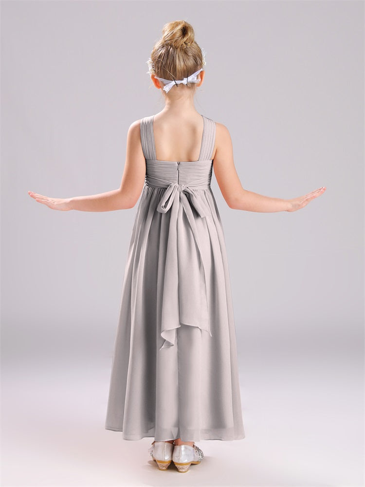 Träger Falten A-Linie Ärmellos Chiffon Junior Brautjungfernkleider