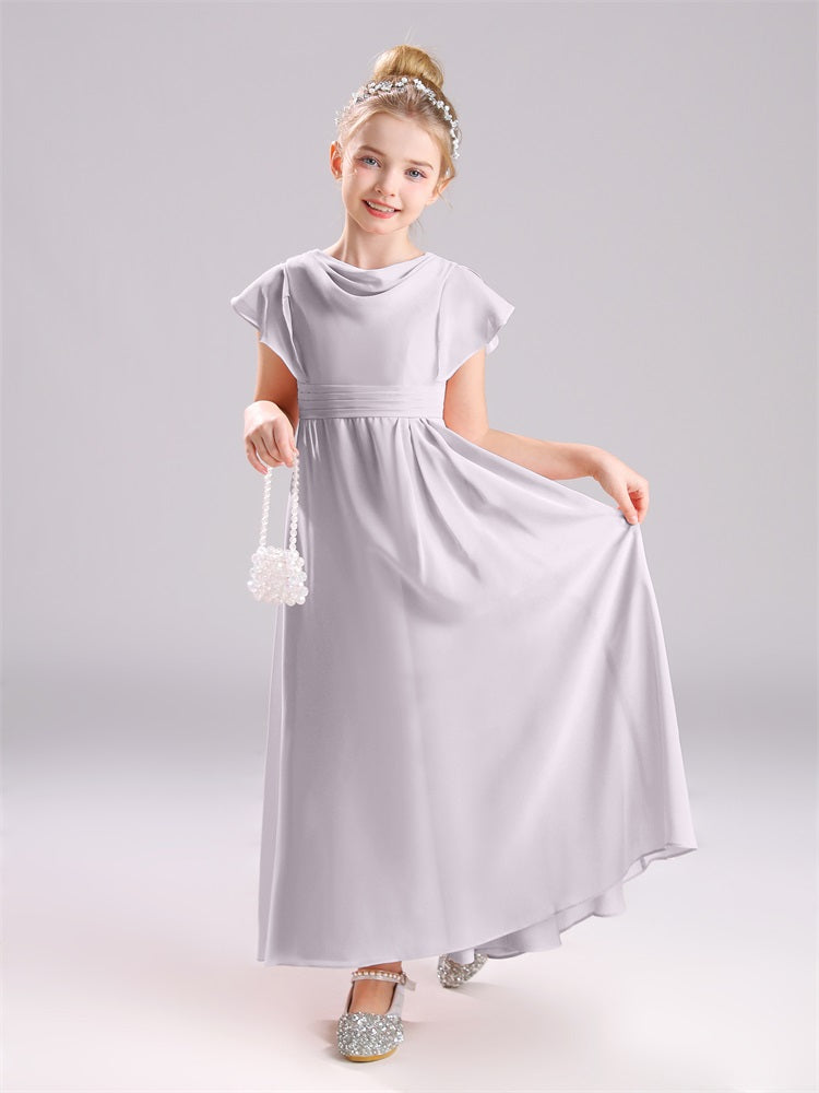 Cowl Kurze Ärmel Reißverschluss Chiffon Junior Brautjungfernkleider
