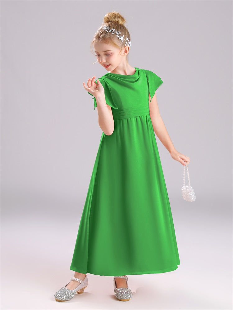 Cowl Kurze Ärmel Reißverschluss Chiffon Junior Brautjungfernkleider