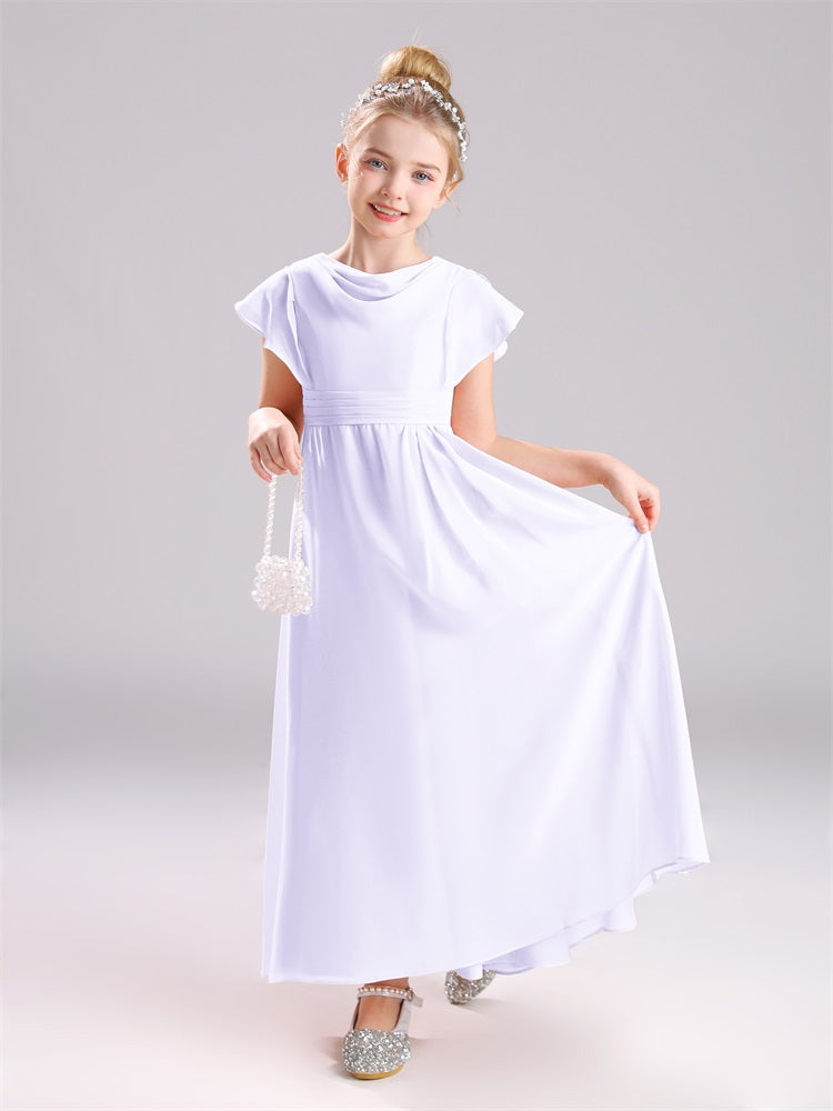 Cowl Kurze Ärmel Reißverschluss Chiffon Junior Brautjungfernkleider