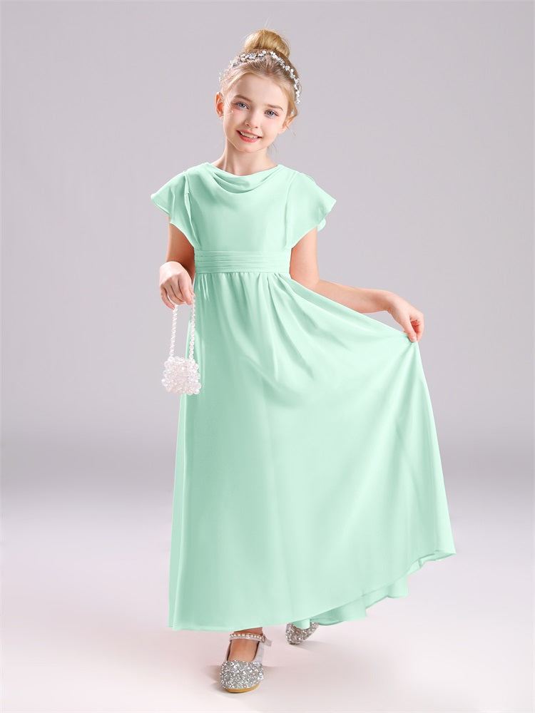 Cowl Kurze Ärmel Reißverschluss Chiffon Junior Brautjungfernkleider