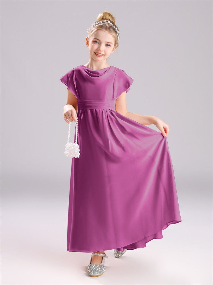 Cowl Kurze Ärmel Reißverschluss Chiffon Junior Brautjungfernkleider