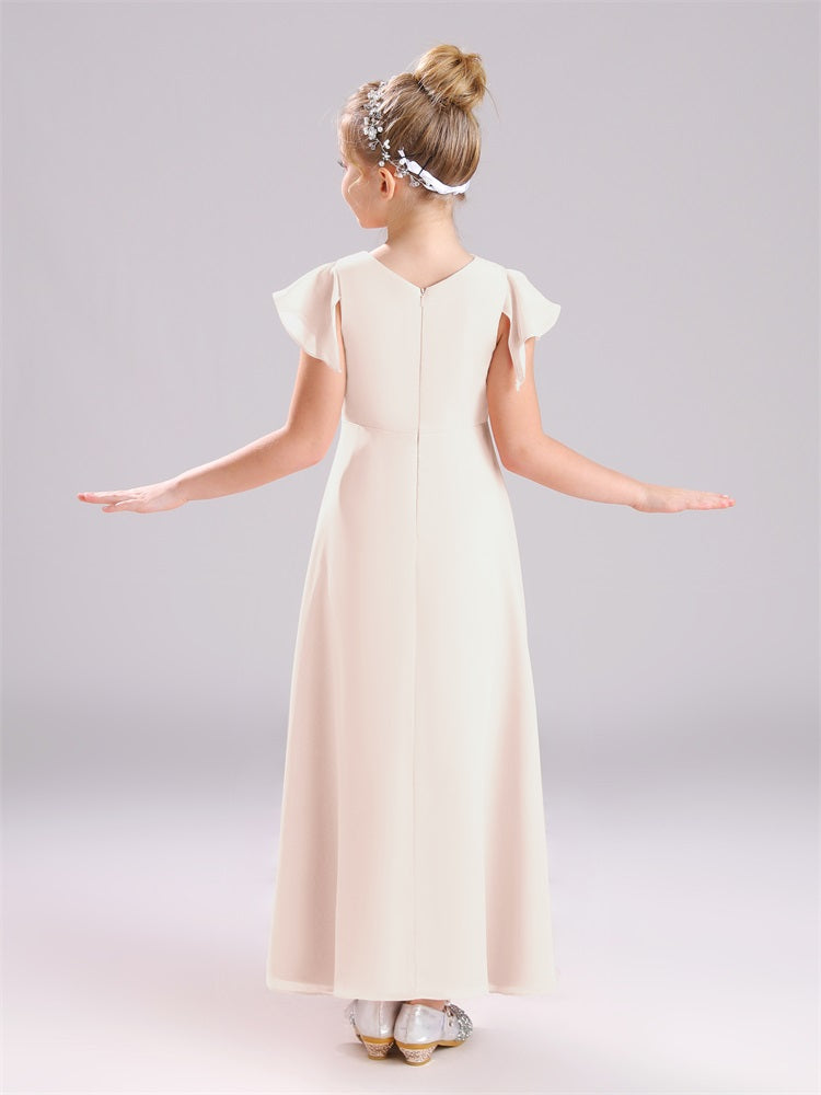 Cowl Kurze Ärmel Reißverschluss Chiffon Junior Brautjungfernkleider