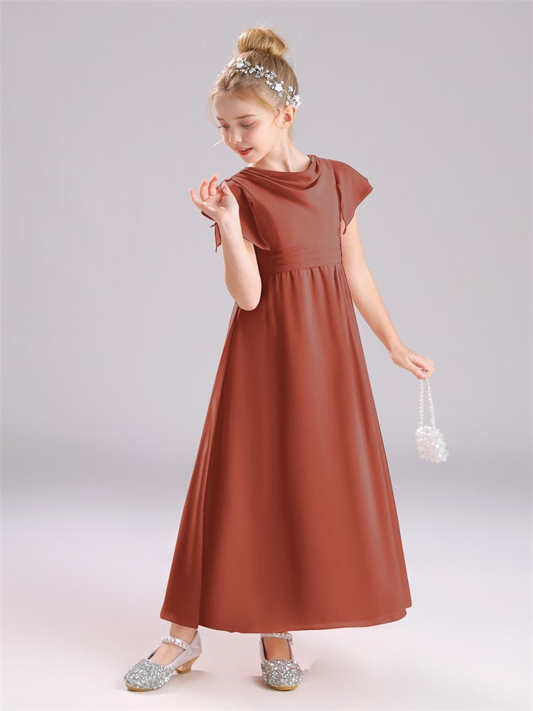 Cowl Kurze Ärmel Reißverschluss Chiffon Junior Brautjungfernkleider