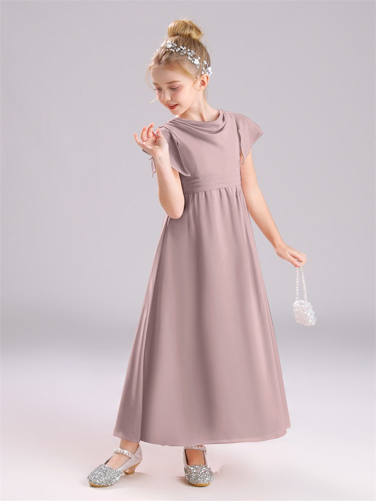 Cowl Kurze Ärmel Reißverschluss Chiffon Junior Brautjungfernkleider
