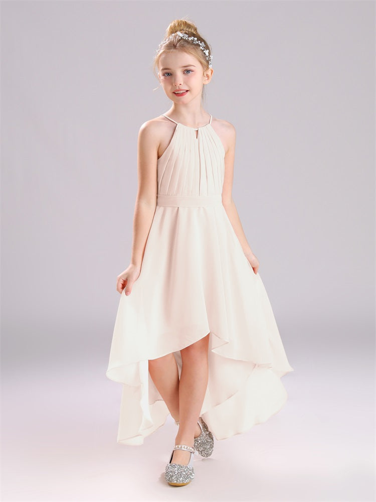 Halfter Ärmellos Falten Lang Chiffon Junior Brautjungfernkleider