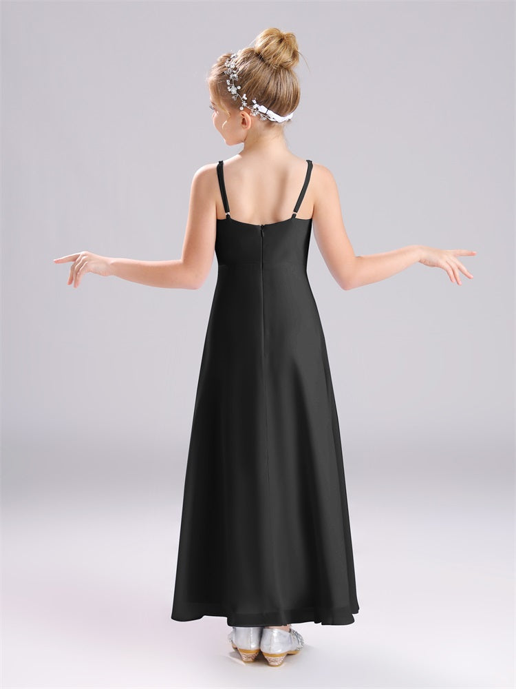 V-Ausschnitt Spaghetti-Träger Falten Chiffon Junior Brautjungfernkleider