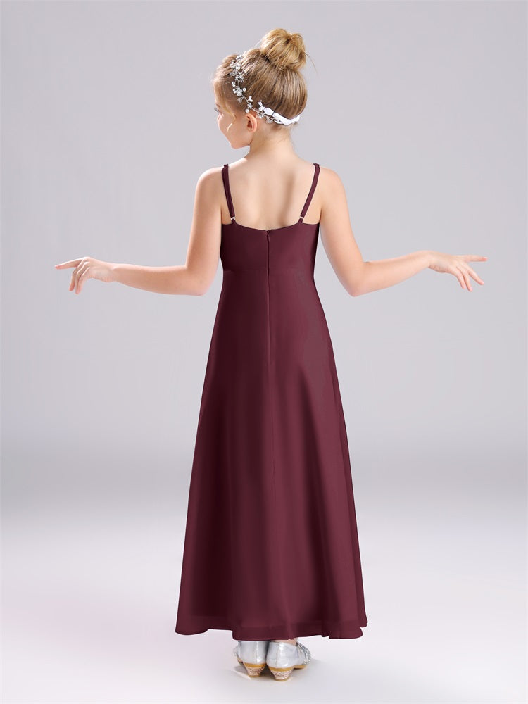 V-Ausschnitt Spaghetti-Träger Falten Chiffon Junior Brautjungfernkleider