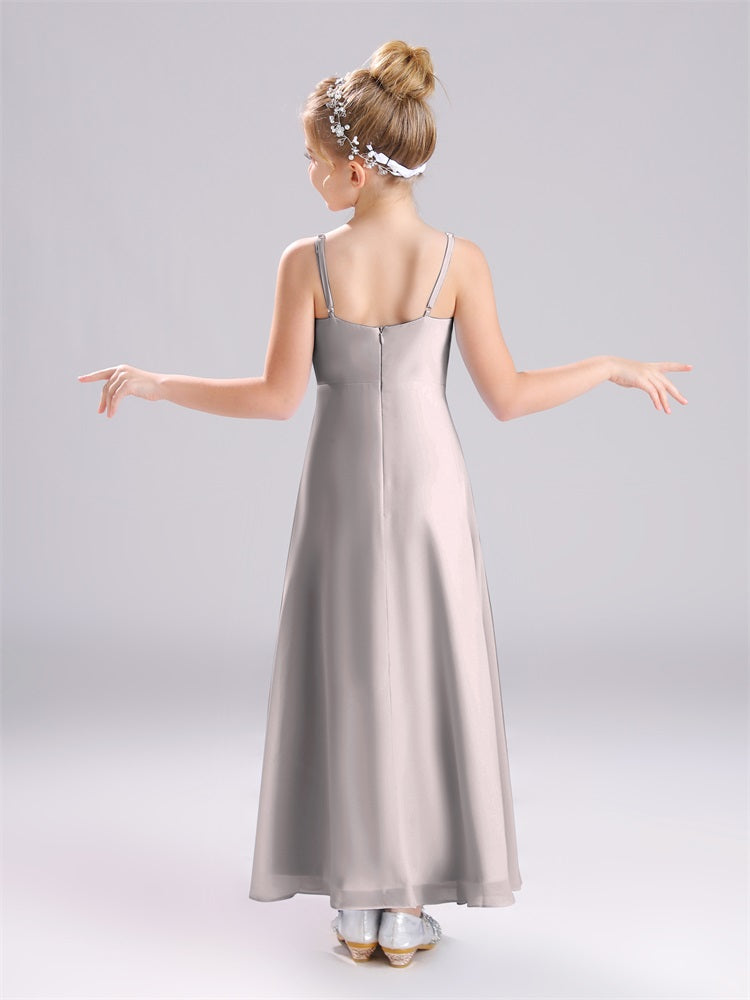 V-Ausschnitt Spaghetti-Träger Falten Chiffon Junior Brautjungfernkleider