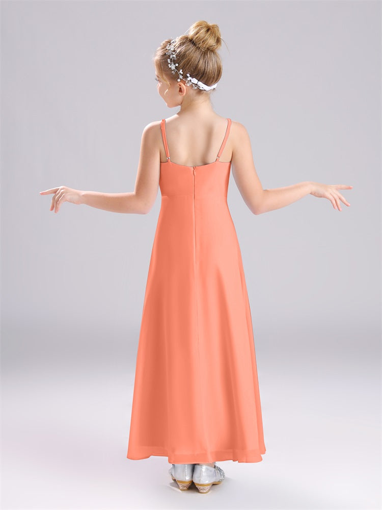 V-Ausschnitt Spaghetti-Träger Falten Chiffon Junior Brautjungfernkleider