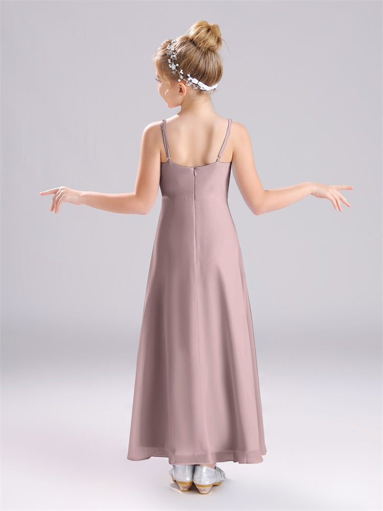 V-Ausschnitt Spaghetti-Träger Falten Chiffon Junior Brautjungfernkleider
