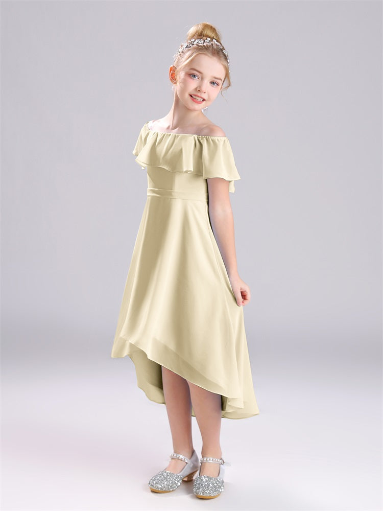 A-Linie schulterfrei Tee-Länge Chiffon Junior Brautjungfernkleider