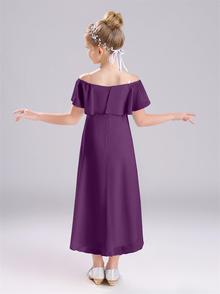 A-Linie schulterfrei Tee-Länge Chiffon Junior Brautjungfernkleider