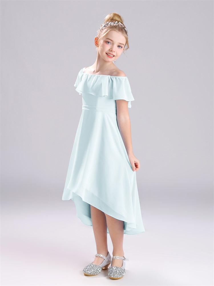 A-Linie schulterfrei Tee-Länge Chiffon Junior Brautjungfernkleider