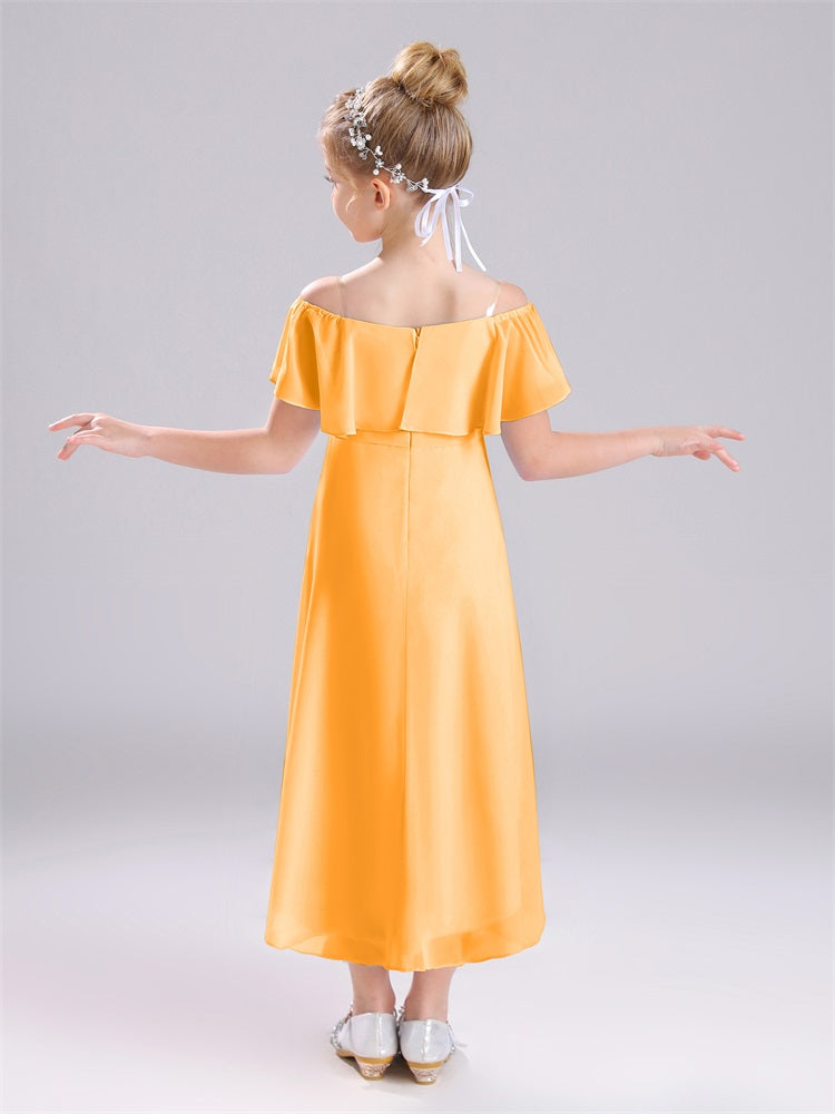 A-Linie schulterfrei Tee-Länge Chiffon Junior Brautjungfernkleider