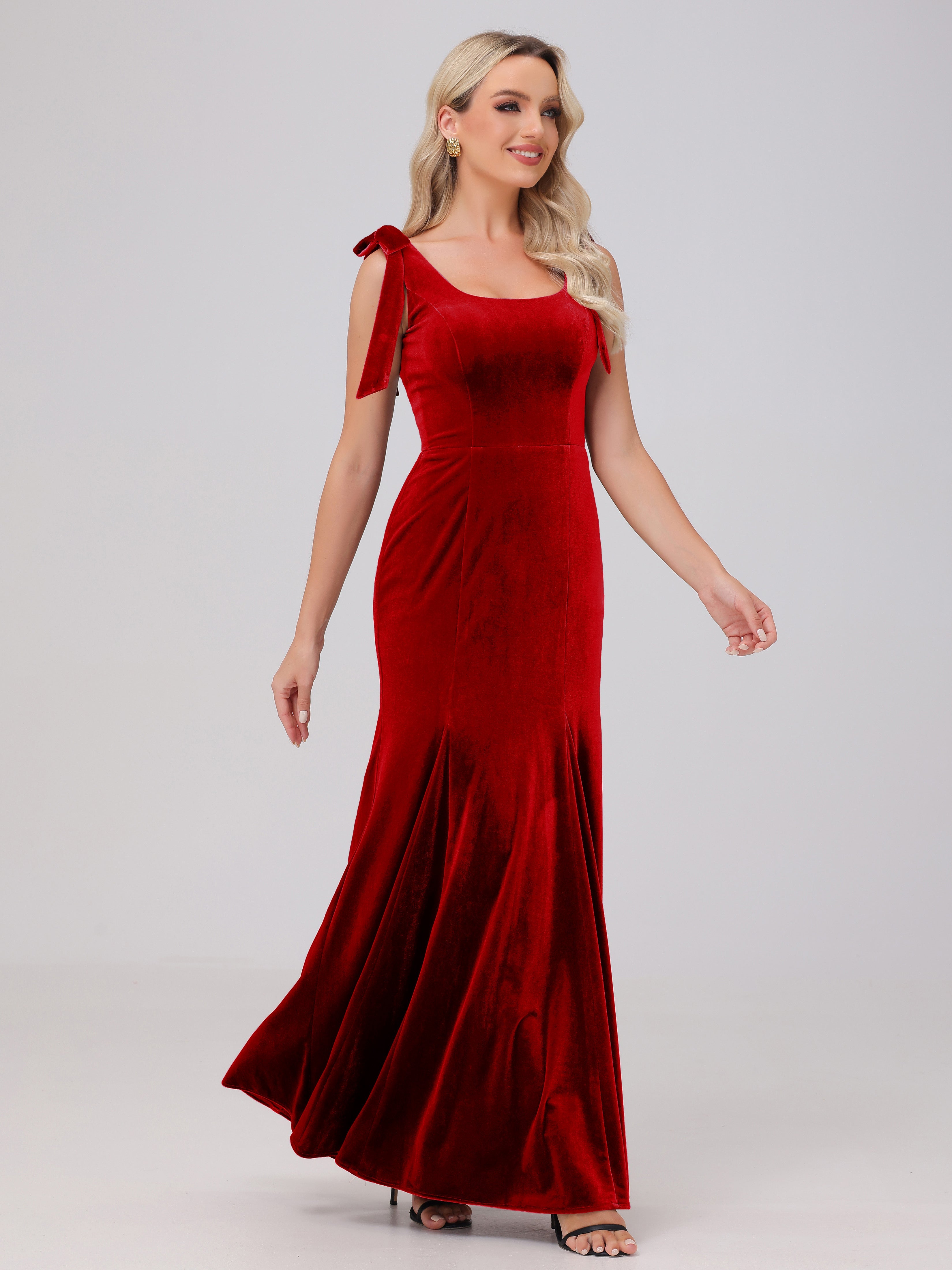 Etui/Kolumne Scoop Ärmellos Lang Samt Brautjungfernkleider