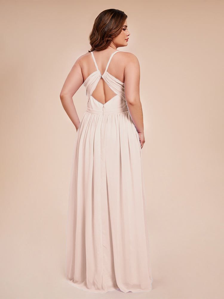 Übergröße Kimora A-Linie Bodenlange Spaghetti-Trägern Chiffon Lange Brautjungfernkleider