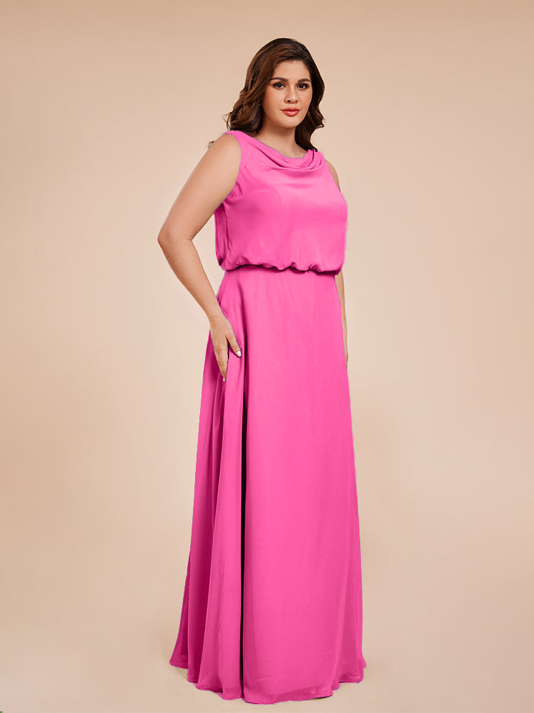 Übergröße Layla Etui-Säule Bodenlange Kapuze V-Ausschnitt Chiffon Lange Brautjungfernkleider