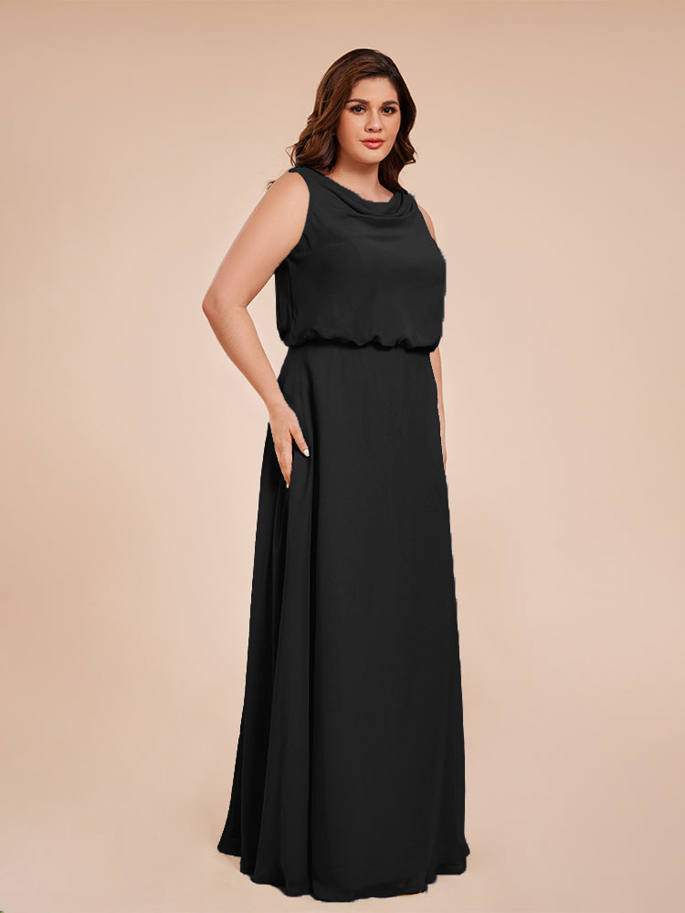 Übergröße Layla Etui-Säule Bodenlange Kapuze V-Ausschnitt Chiffon Lange Brautjungfernkleider