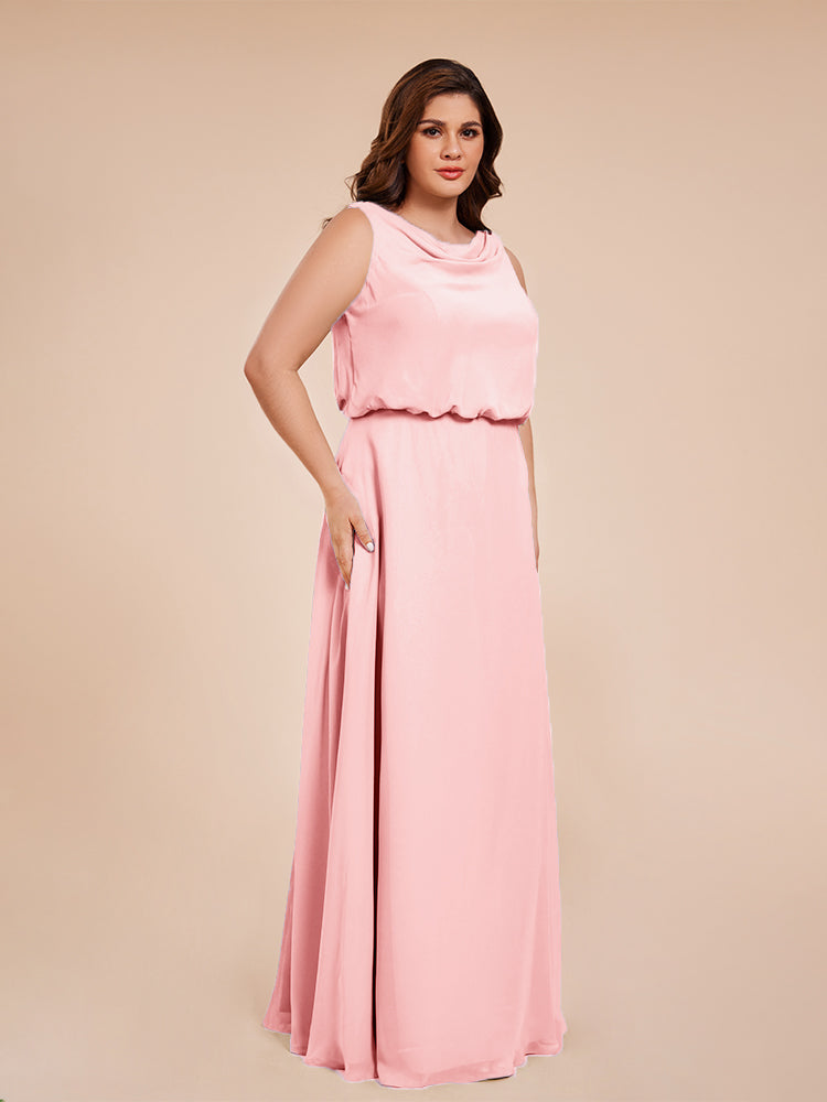 Übergröße Layla Etui-Säule Bodenlange Kapuze V-Ausschnitt Chiffon Lange Brautjungfernkleider