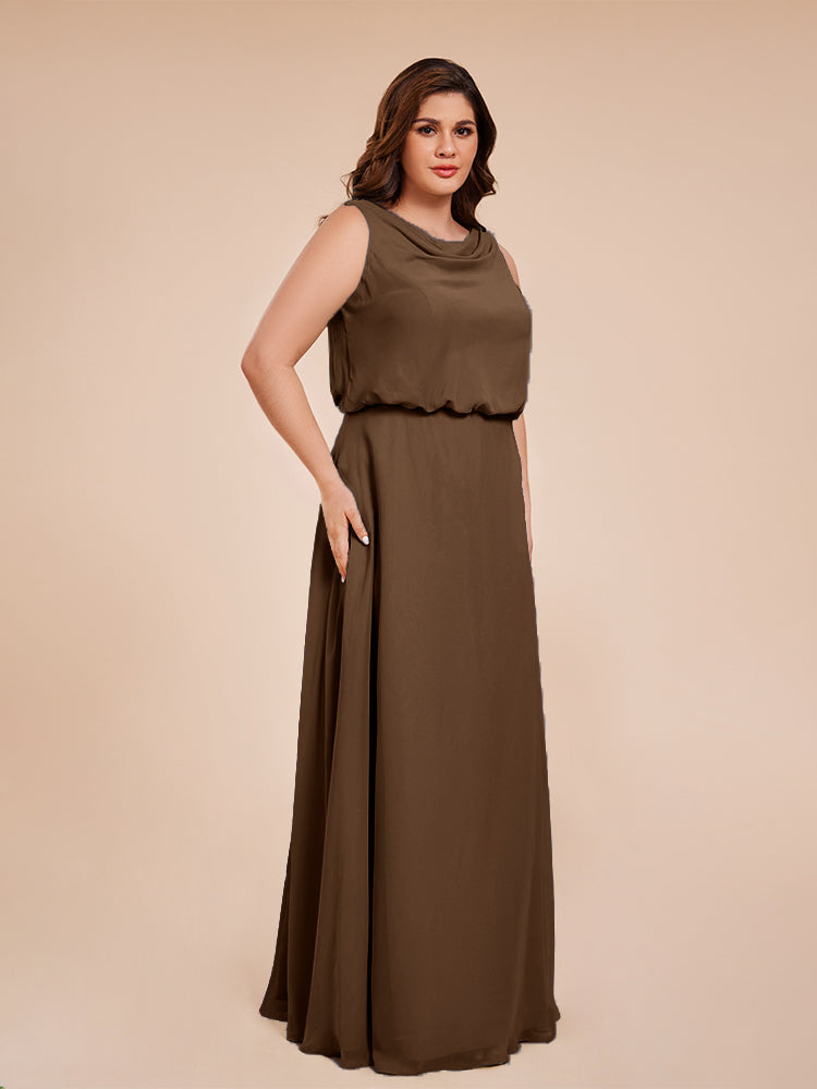 Übergröße Layla Etui-Säule Bodenlange Kapuze V-Ausschnitt Chiffon Lange Brautjungfernkleider