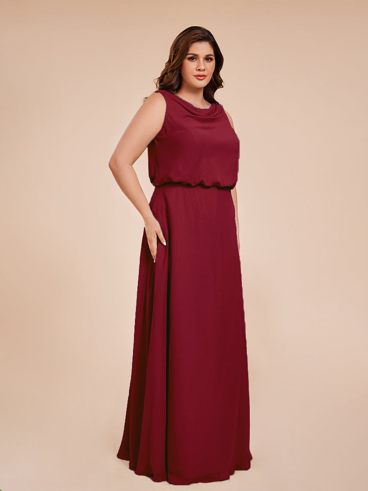 Übergröße Layla Etui-Säule Bodenlange Kapuze V-Ausschnitt Chiffon Lange Brautjungfernkleider