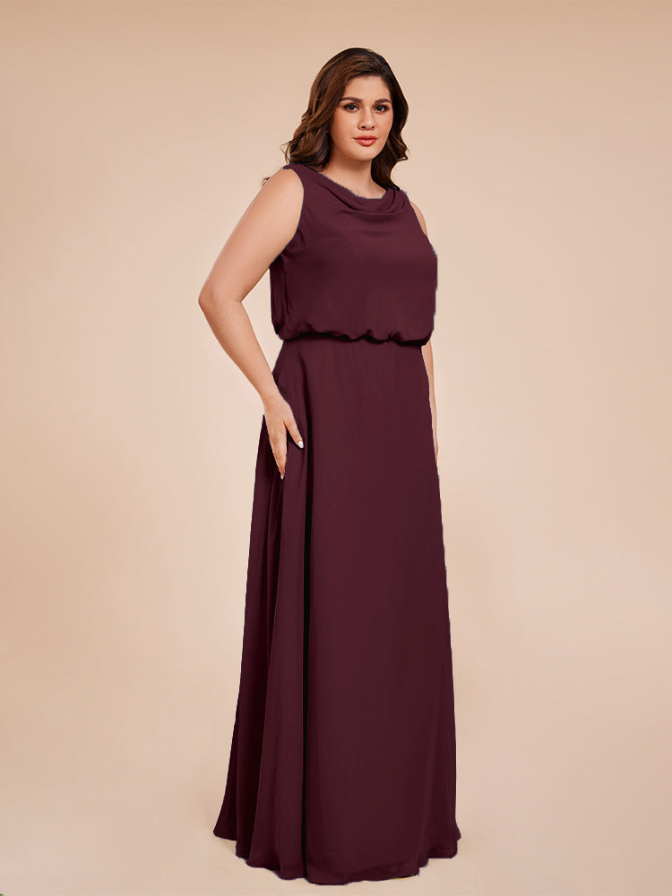 Übergröße Layla Etui-Säule Bodenlange Kapuze V-Ausschnitt Chiffon Lange Brautjungfernkleider