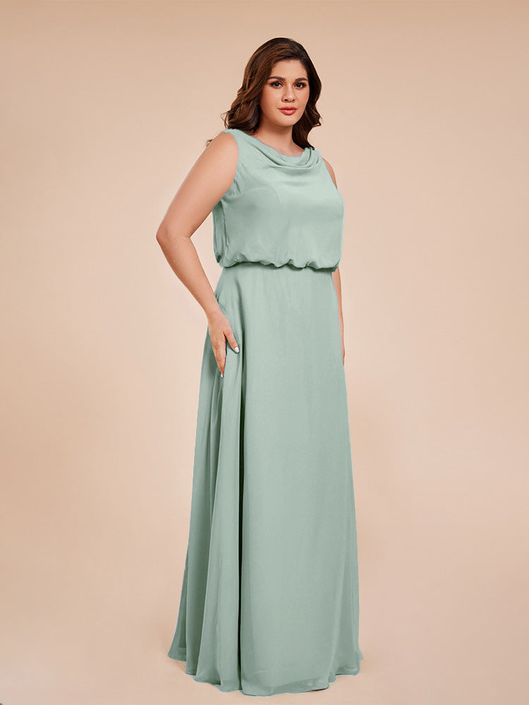 Übergröße Layla Etui-Säule Bodenlange Kapuze V-Ausschnitt Chiffon Lange Brautjungfernkleider