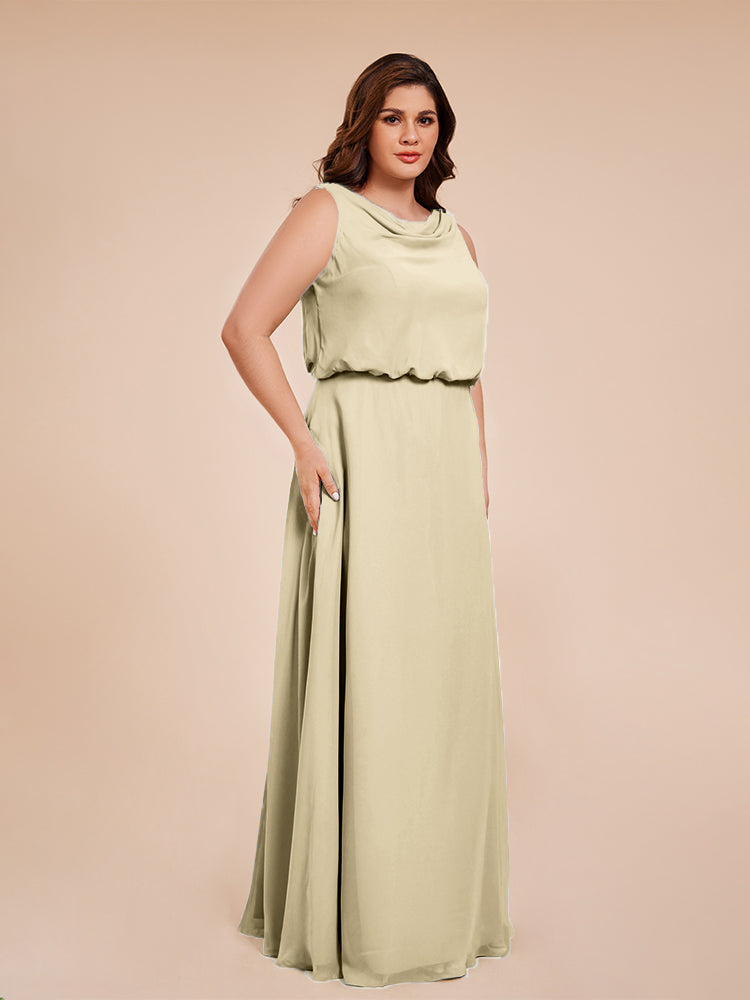 Übergröße Layla Etui-Säule Bodenlange Kapuze V-Ausschnitt Chiffon Lange Brautjungfernkleider