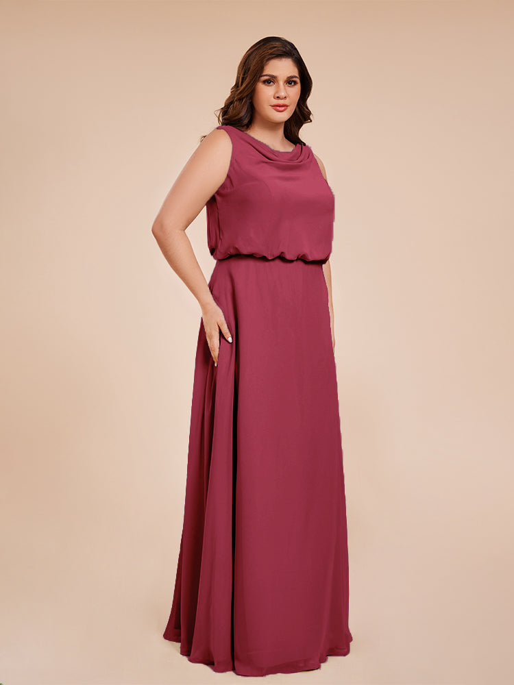 Übergröße Layla Etui-Säule Bodenlange Kapuze V-Ausschnitt Chiffon Lange Brautjungfernkleider