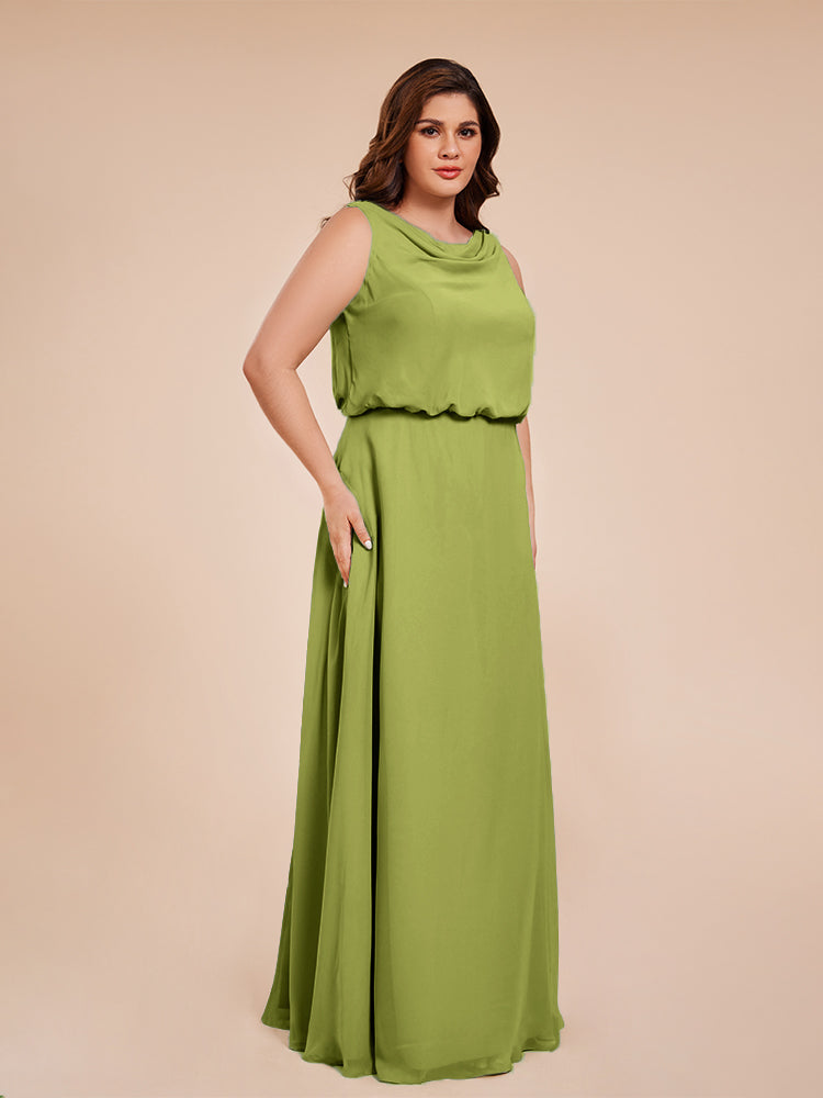 Übergröße Layla Etui-Säule Bodenlange Kapuze V-Ausschnitt Chiffon Lange Brautjungfernkleider