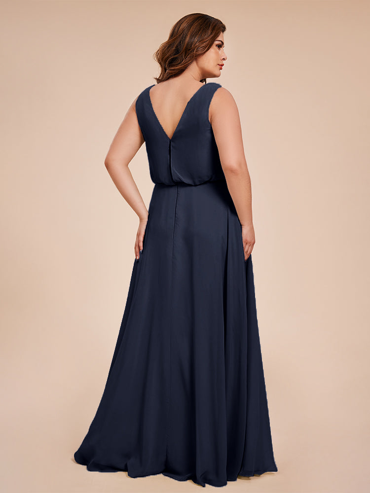 Übergröße Layla Etui-Säule Bodenlange Kapuze V-Ausschnitt Chiffon Lange Brautjungfernkleider