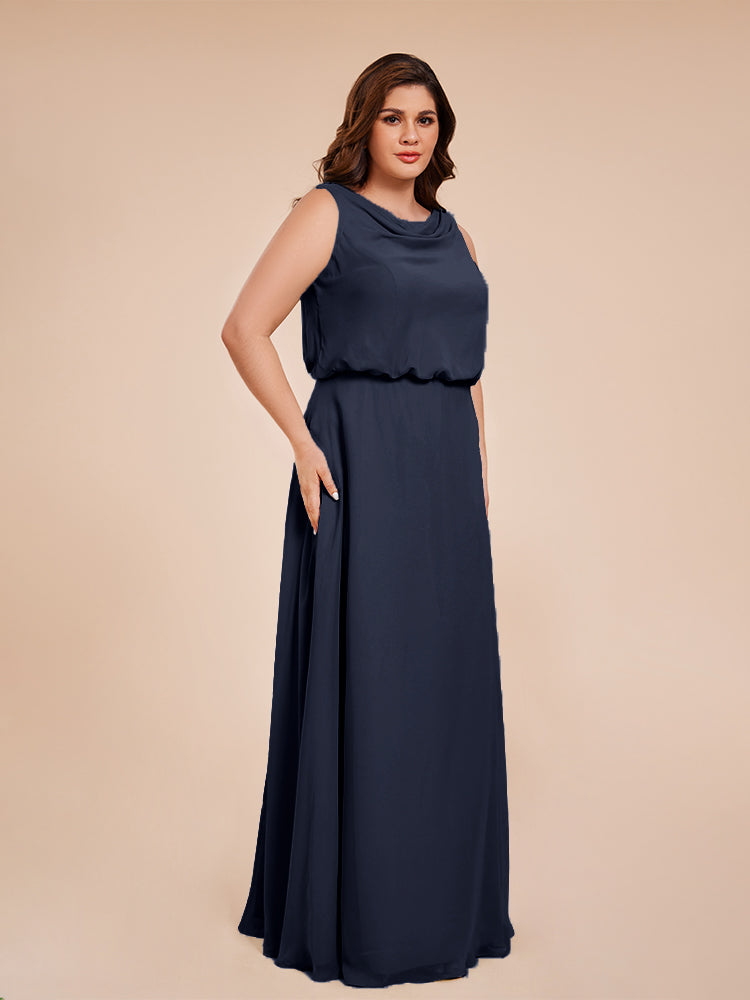 Übergröße Layla Etui-Säule Bodenlange Kapuze V-Ausschnitt Chiffon Lange Brautjungfernkleider