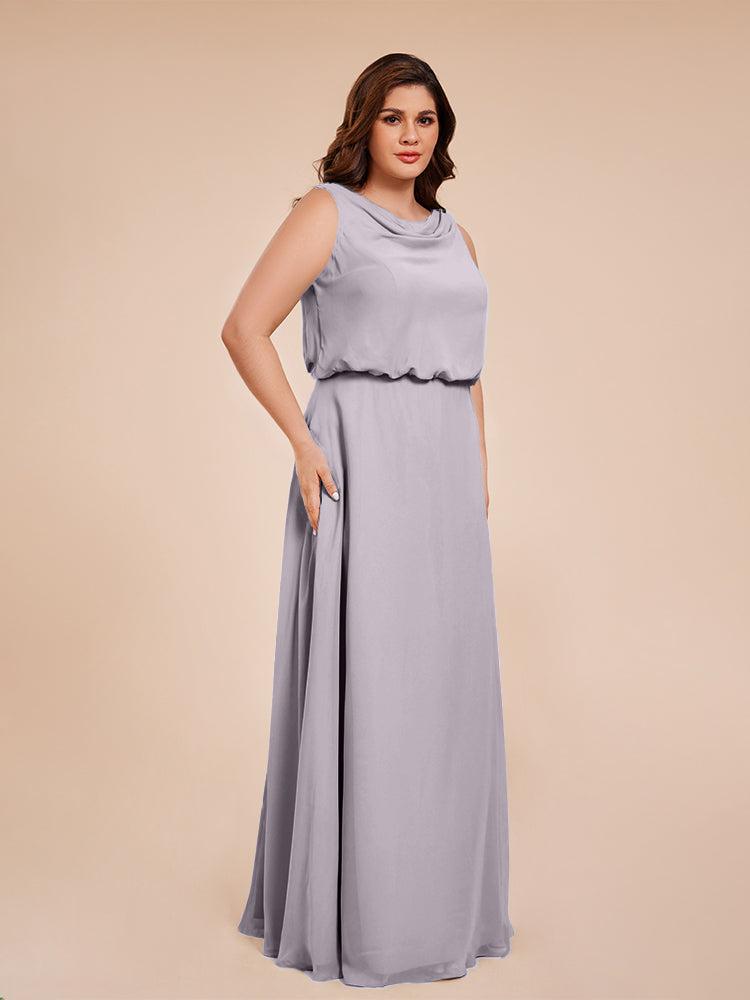 Übergröße Layla Etui-Säule Bodenlange Kapuze V-Ausschnitt Chiffon Lange Brautjungfernkleider