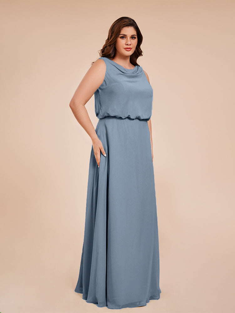 Übergröße Layla Etui-Säule Bodenlange Kapuze V-Ausschnitt Chiffon Lange Brautjungfernkleider