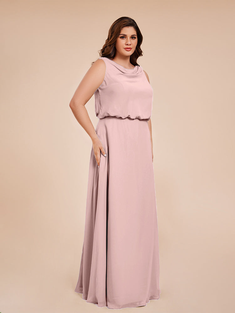 Übergröße Layla Etui-Säule Bodenlange Kapuze V-Ausschnitt Chiffon Lange Brautjungfernkleider