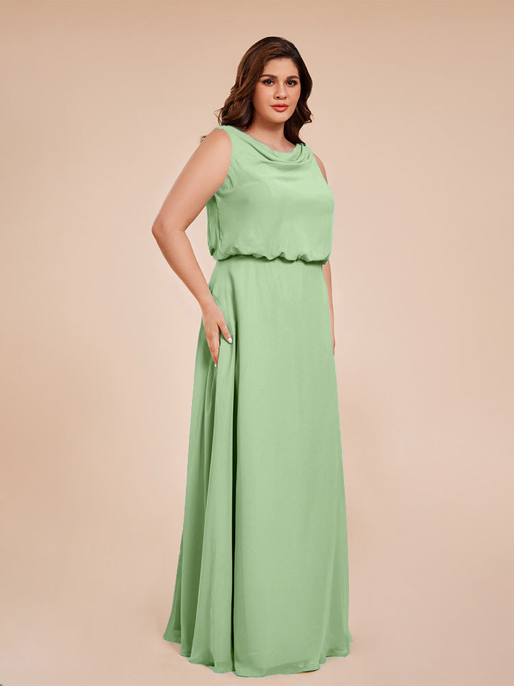 Übergröße Layla Etui-Säule Bodenlange Kapuze V-Ausschnitt Chiffon Lange Brautjungfernkleider