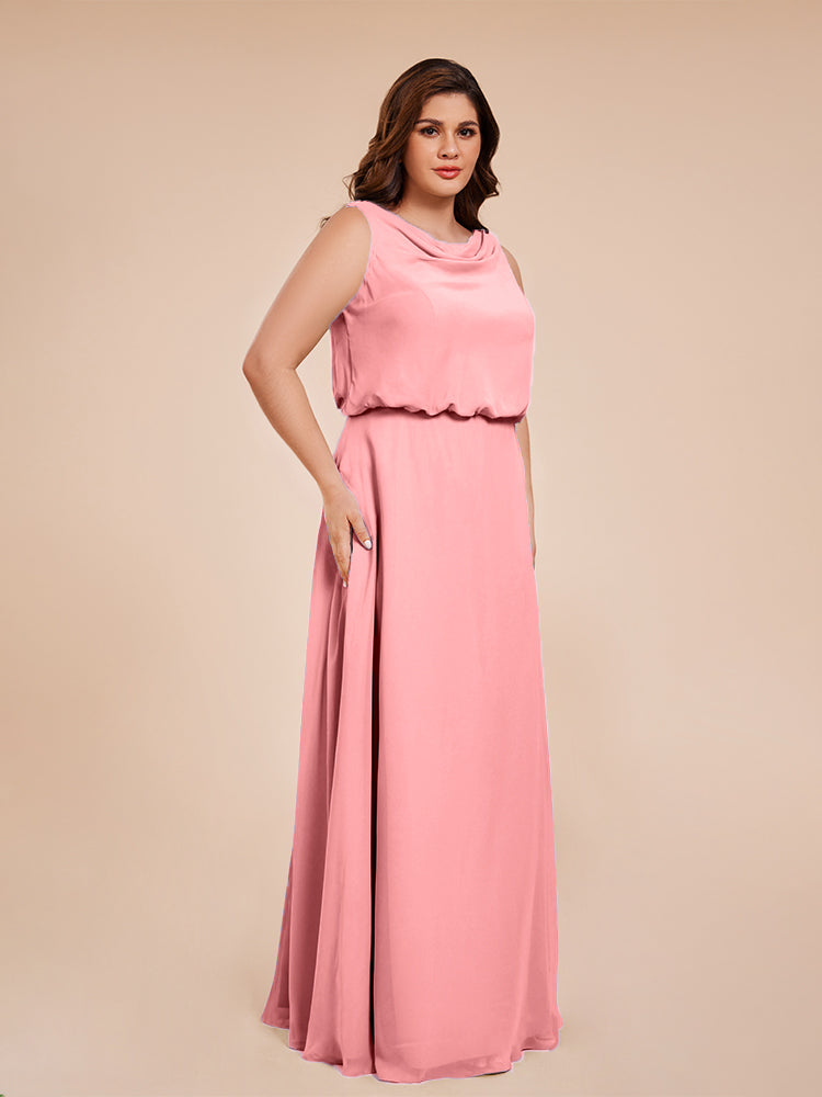 Übergröße Layla Etui-Säule Bodenlange Kapuze V-Ausschnitt Chiffon Lange Brautjungfernkleider