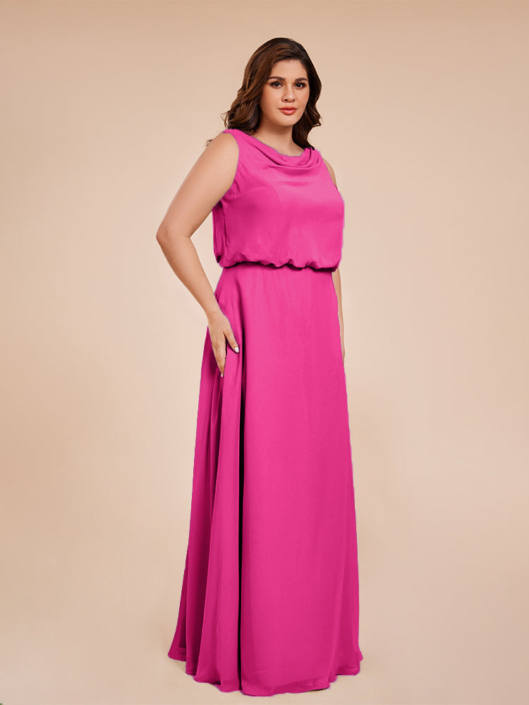 Übergröße Layla Etui-Säule Bodenlange Kapuze V-Ausschnitt Chiffon Lange Brautjungfernkleider