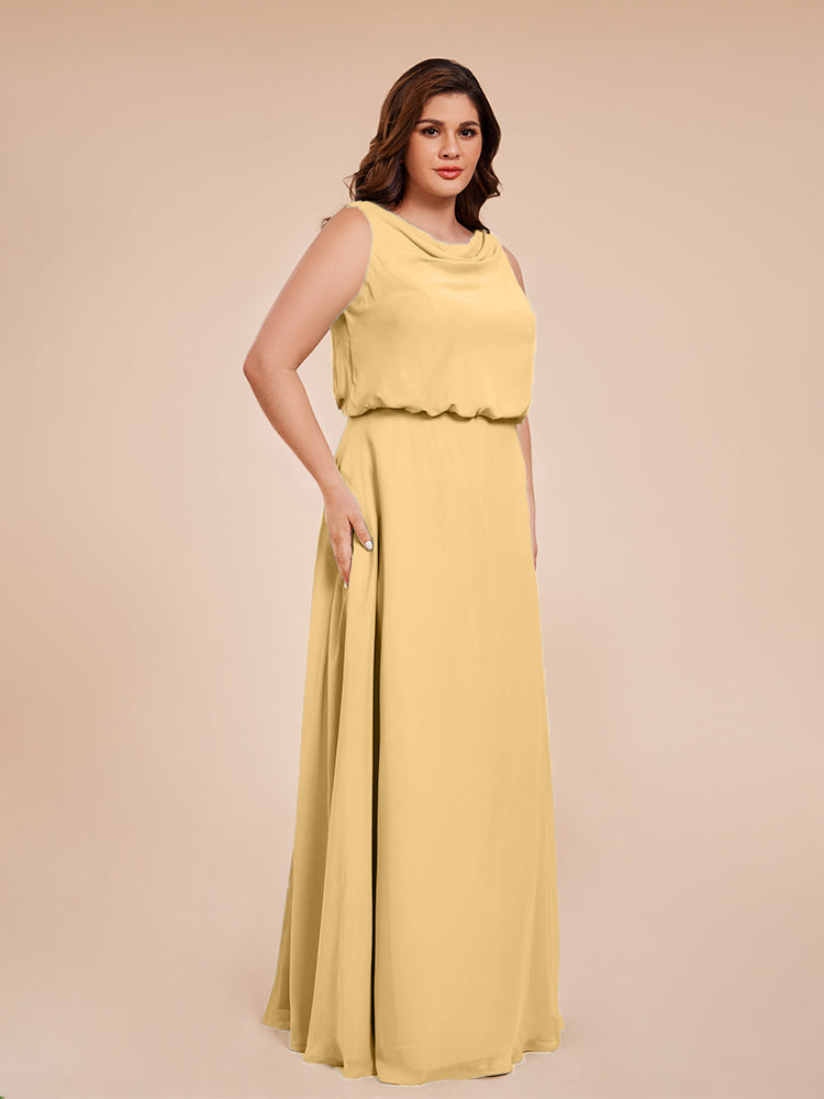 Übergröße Layla Etui-Säule Bodenlange Kapuze V-Ausschnitt Chiffon Lange Brautjungfernkleider