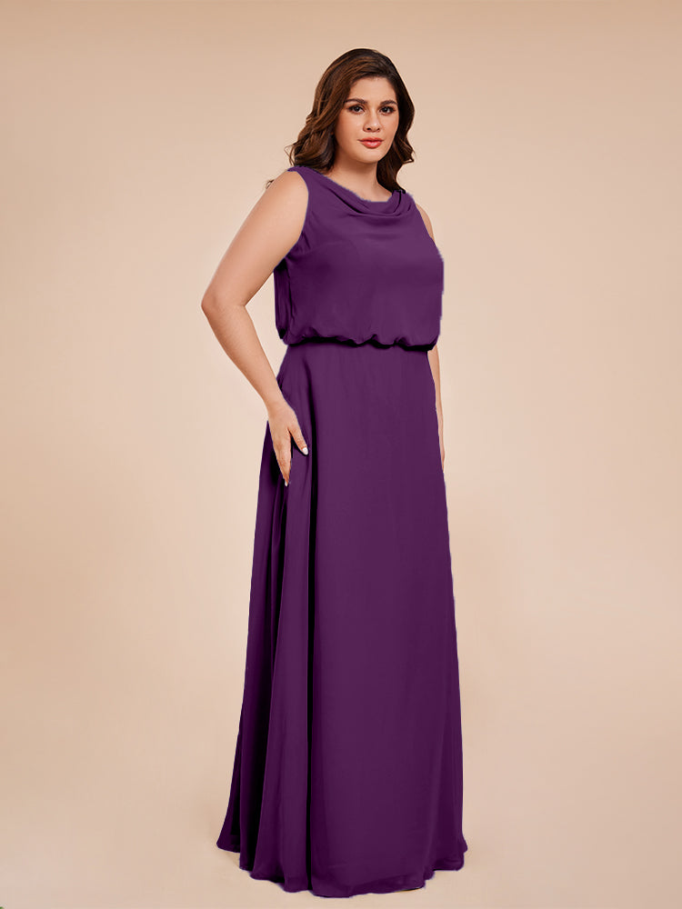 Übergröße Layla Etui-Säule Bodenlange Kapuze V-Ausschnitt Chiffon Lange Brautjungfernkleider