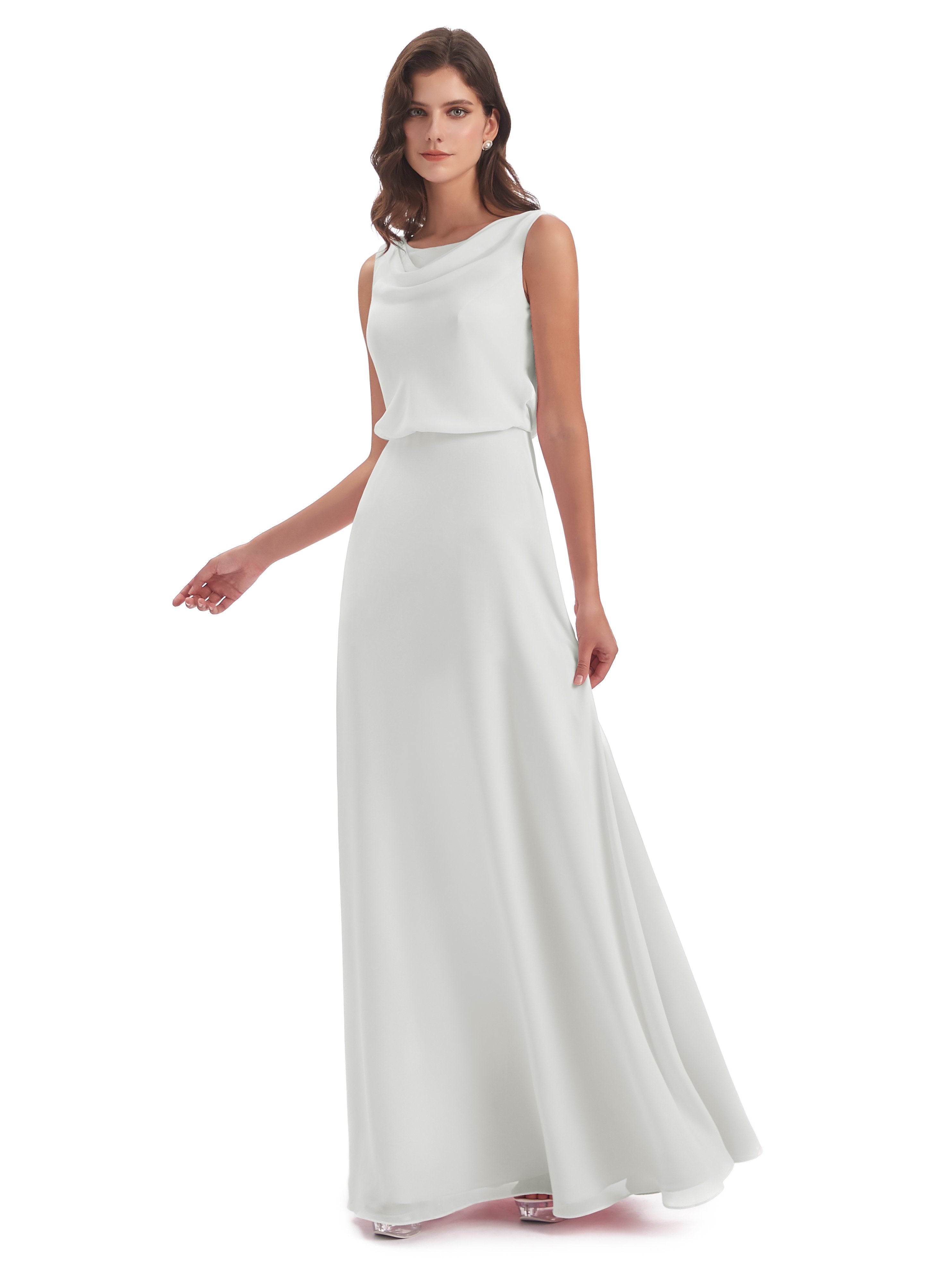 Layla Etui-Säule Bodenlange Kapuze V-Ausschnitt Chiffon Lange Brautjungfernkleider