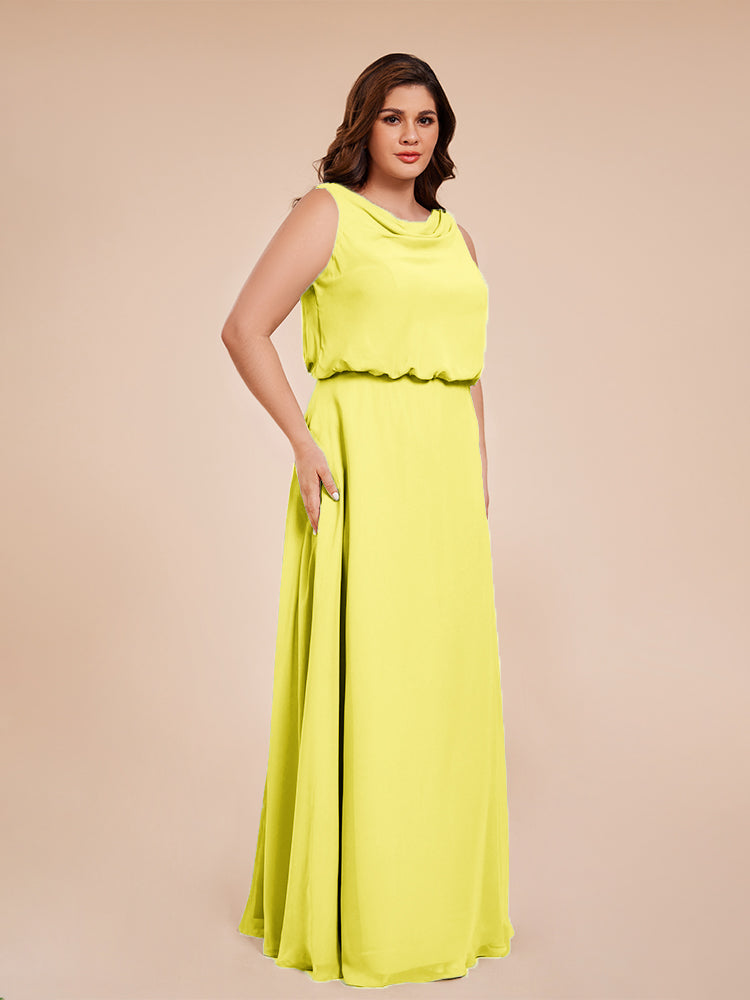 Übergröße Layla Etui-Säule Bodenlange Kapuze V-Ausschnitt Chiffon Lange Brautjungfernkleider