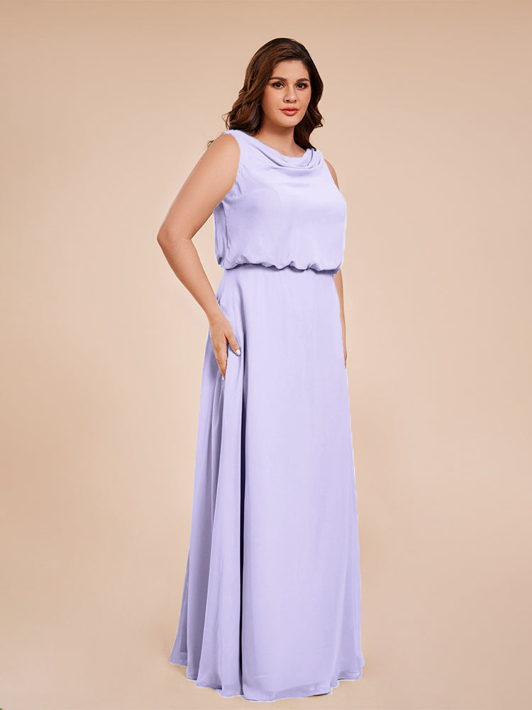 Übergröße Layla Etui-Säule Bodenlange Kapuze V-Ausschnitt Chiffon Lange Brautjungfernkleider