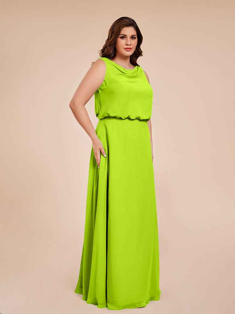 Übergröße Layla Etui-Säule Bodenlange Kapuze V-Ausschnitt Chiffon Lange Brautjungfernkleider