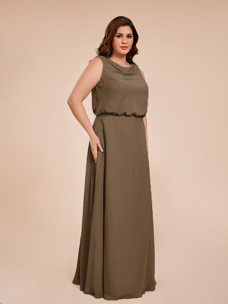 Übergröße Layla Etui-Säule Bodenlange Kapuze V-Ausschnitt Chiffon Lange Brautjungfernkleider