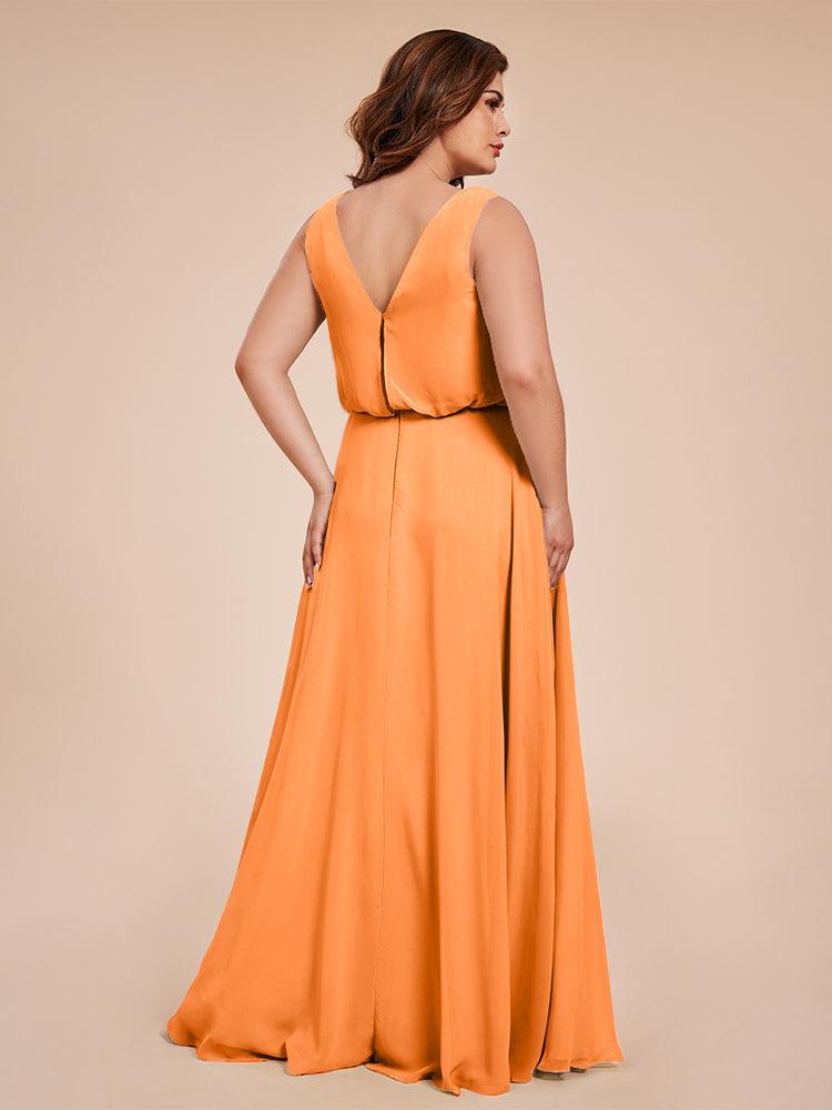 Übergröße Layla Etui-Säule Bodenlange Kapuze V-Ausschnitt Chiffon Lange Brautjungfernkleider