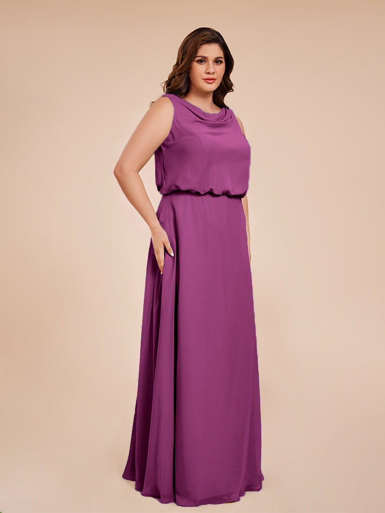 Übergröße Layla Etui-Säule Bodenlange Kapuze V-Ausschnitt Chiffon Lange Brautjungfernkleider