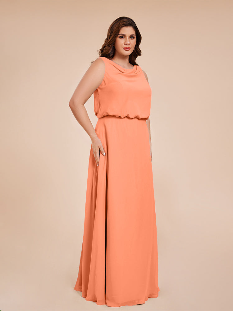 Übergröße Layla Etui-Säule Bodenlange Kapuze V-Ausschnitt Chiffon Lange Brautjungfernkleider